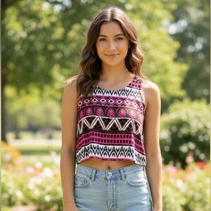 Pink abstract tank top crop top